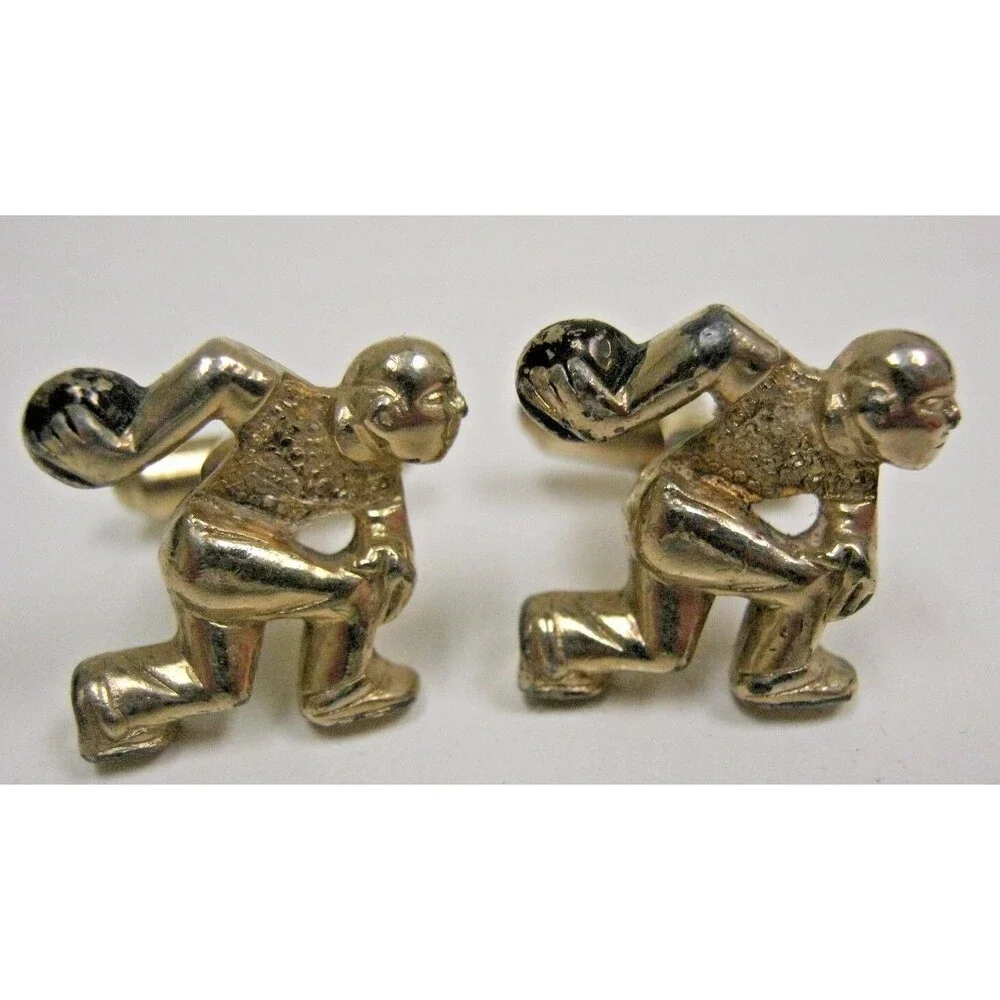 Vintage MOD 1960s Bowling Bowler Men's Cuff Links & Tie Clasp Clip Set Rare